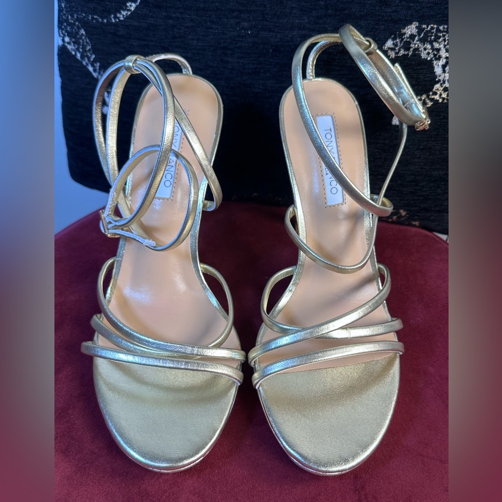 New Tony Bianco Sass Sandal Gold Nappa Metallic strappy ankle wrap high heel - Picture 4 of 10